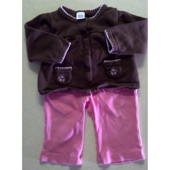 Girl's Size 9 M Months 3 Piece Carter's Outfit Brown Cardigan, Pink Top & Pants - Picture 2 of 10